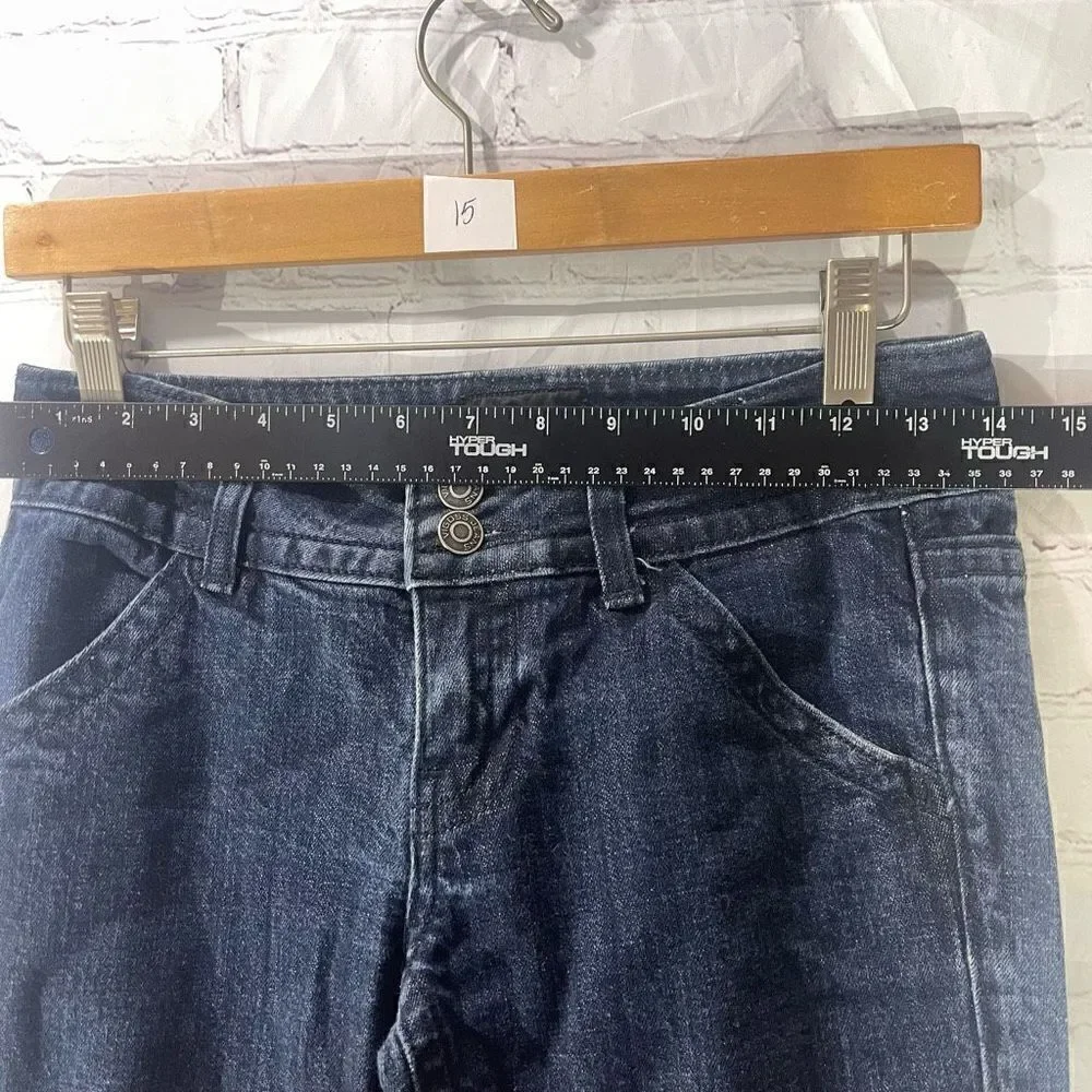 Vigoss Womens Mid Rise Wide Flare Dark Wash Denim Blue Jeans Trousers